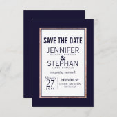 Einfache Rose Gold Lined Navy Blue Wedding Save The Date (Vorne/Hinten)