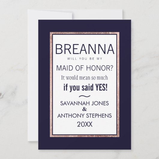 Einfache Rose Gold-Lined-Trauzeugin Einladung (Vorderseite)