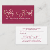 Einfache Rose Gold Moderne Typografie Dunkelrosa Empfehlungskarte (Vorne/Hinten)