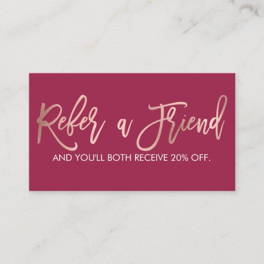 Einfache Rose Gold Moderne Typografie Dunkelrosa Empfehlungskarte (Vorderseite)