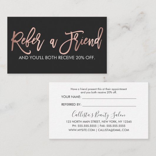 Einfache Rose Gold Moderne Typografie Schwarz-weiß Empfehlungskarte (Vorne/Hinten)