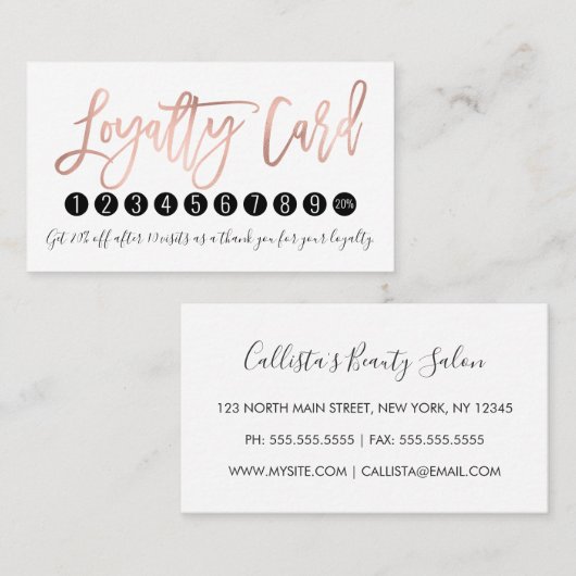 Einfache Rose Gold Moderne Typografie Weiß Schwarz Treuekarte (Vorne/Hinten)