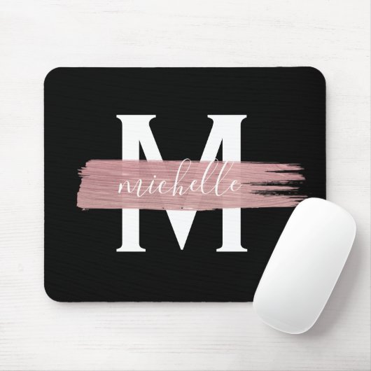 Einfache Rose Gold Paint Classy Monogram Black Mousepad (Mit Mouse)