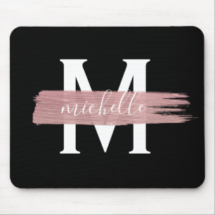 Einfache Rose Gold Paint Classy Monogramm Schwarz Mousepad