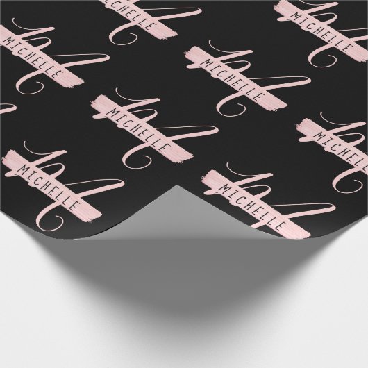Einfache Rose Gold Paint Name Monogramm Schwarz Geschenkpapier (Ecke)