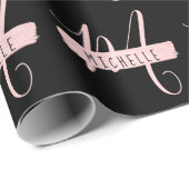 Einfache Rose Gold Paint Name Monogramm Schwarz Geschenkpapier (Rolleneckpunkt)