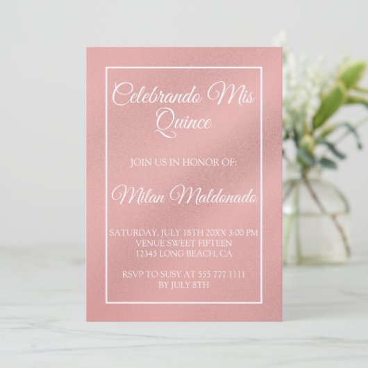 Einfache Rose Gold Quinceanera Einladung (Stehend Vorderseite)