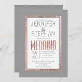Einfache Rose Gold Rahmen Slate Gray Wedding Einladung (Vorne/Hinten)