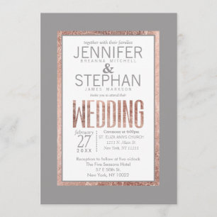 Einfache Rose Gold Rahmen Slate Gray Wedding Einladung