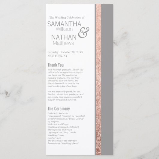 Einfache Rose Gold Rahmen Slate Gray Wedding Programm (Vorderseite)