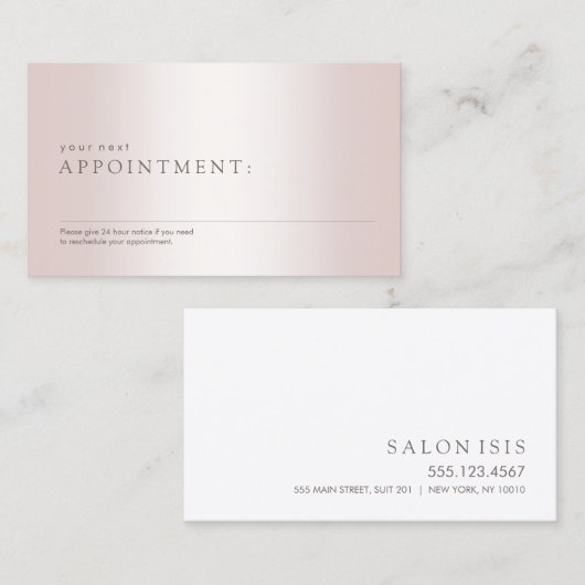 Einfache Rose Gold Salon Wellness-Center Ernennung Terminkarte (Vorne/Hinten)