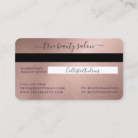 Einfache Rose Gold Signature Script Kreditkarte Visitenkarte (Rückseite)