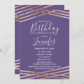 Einfache Rose Gold Violet Geburtstagsparty Einladung (Vorne/Hinten)