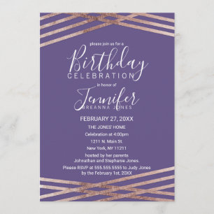 Einfache Rose Gold Violet Geburtstagsparty Einladung