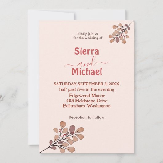 Einfache Rose Gold Wildblume Einladung Hochzeit (Vorderseite)