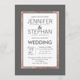 Einfache Rose Goldverziertes Schiefergrauen Hochze Einladung