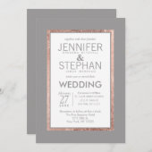 Einfache Rose Goldverziertes Schiefergrauen Hochze Einladung (Vorne/Hinten)