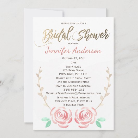 Einfache Rose Goldweine Polka Dot Brautparty Einladung (Vorderseite)