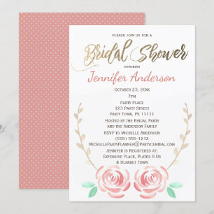 Einfache Rose Goldweine Polka Dot Brautparty Einladung