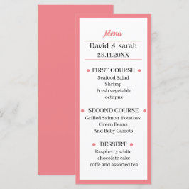 Einfache Rose Hochzeitsessen Menükarte