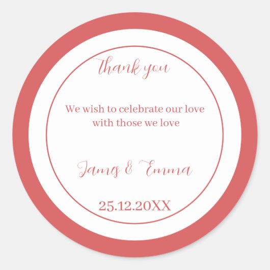 Einfache Rose Personalisiert Hochzeit Runder Aufkleber (Vorderseite)