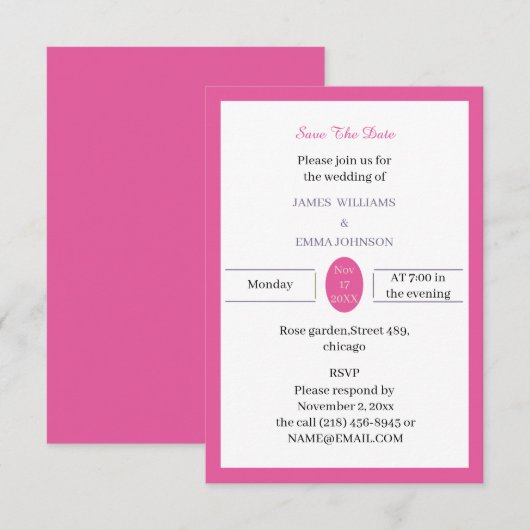 Einfache Rose Personalisiert Save The Date (Vorne/Hinten)