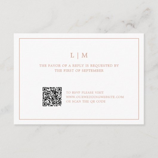 Einfache Rose Rosa Monogram QR Code Elegante Hochz RSVP Karte (Vorderseite)