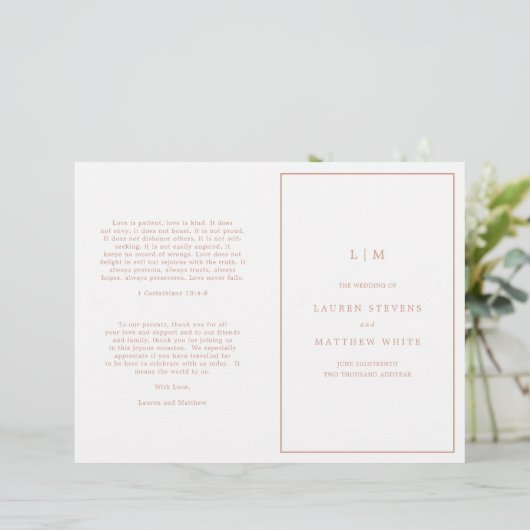 Einfache Rose Rosa Monogramm Elegantes Hochzeitspr (Stehend Vorderseite)