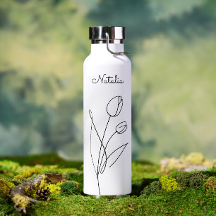 Einfache Rose Schwarz-weiß Trendy Floral Trinkflasche