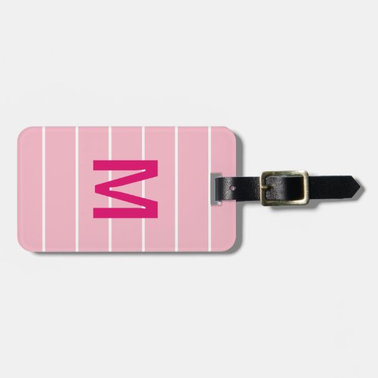 Einfache Rose Weiße Linien Rosa Fett Monogramm Gepäckanhänger (Vorderseite horizontal)