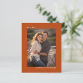 Einfache Rost Orange BUDGET Hochzeit Foto Einladun (Stehend Vorderseite)