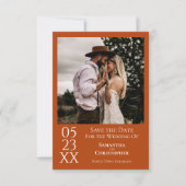 Einfache Rost Orange Moderne Minimal Foto Hochzeit Save The Date (Vorderseite)