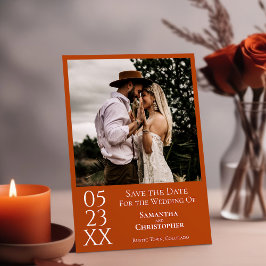 Einfache Rost Orange Moderne Minimal Foto Hochzeit Save The Date