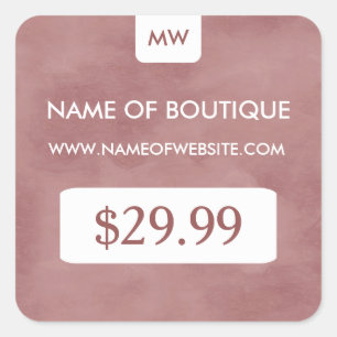 Einfache Rosy Brown Chic Boutique Monogram Price-T Quadratischer Aufkleber