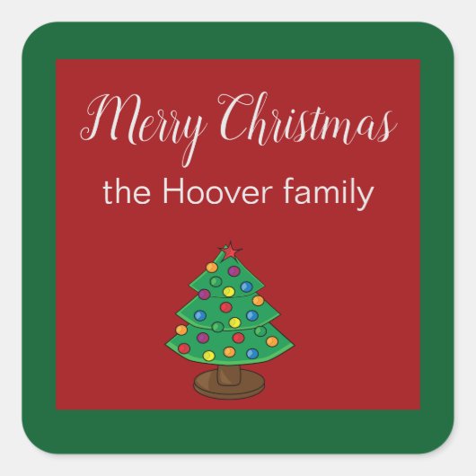Einfache rot-grüne Weihnachtsbaummarken Quadratischer Aufkleber (Vorderseite)
