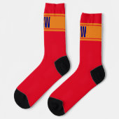 Einfache Rot-Orange und Blau mit Monogramm Socken (Linkes Detail)