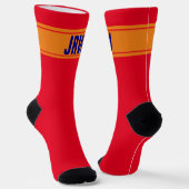 Einfache Rot-Orange und Blau mit Monogramm Socken (Gewinkelt)