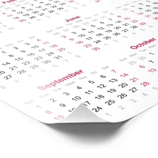 Einfache Rot und Weiß 2024 Jahr im Überblick Fotodruck (Ecke)