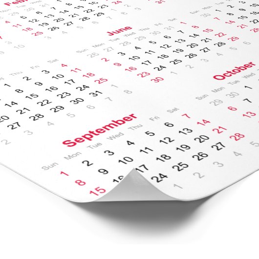 Einfache Rot und Weiß 2024 Jahr im Überblick Poster (Ecke)