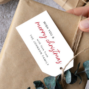 Einfache Rot und Weiß frohe Weihnachten Geschenkanhänger