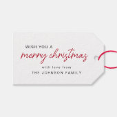 Einfache Rot und Weiß frohe Weihnachten Geschenkanhänger (Vorderseite (Horizontal))