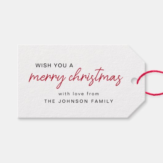 Einfache Rot und Weiß frohe Weihnachten Geschenkanhänger (Vorderseite (Horizontal))