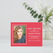 Einfache Rot-Weiß-Abschluss Save the Date Ankündigungspostkarte (Stehend Vorderseite)