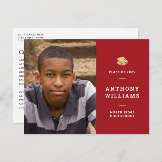 Einfache Rot-Weiß-Foto-Abschluss Postkarte (Vorne/Hinten)