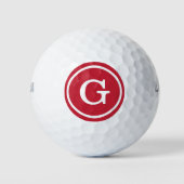 Einfache Rot-Weiß-Monogramm mit Circle Border Golfball (Vorderseite)