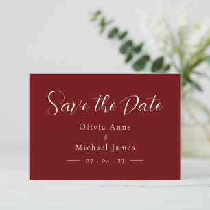 Einfache Rot-Weiß-Schrift-Hochzeit speichern Sie d Save The Date