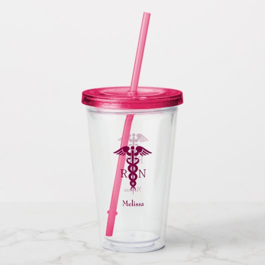 Einfache rote Caduceus Registered Nurse RN Symbol Acryltrinkbecher (Rückseite)
