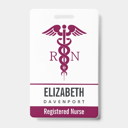 Einfache rote Caduceus Registered Nurse RN Symbol Ausweis (Vorderseite)