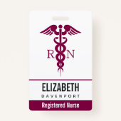 Einfache rote Caduceus Registered Nurse RN Symbol Ausweis (Rückseite)