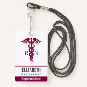 Einfache rote Caduceus Registered Nurse RN Symbol Ausweis (Rückseite mit Schlüsselband)